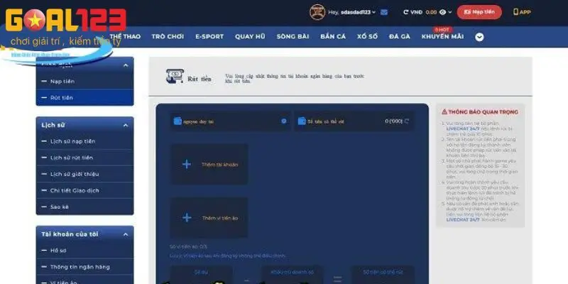 Quy trình các bước rút tiền tại GOAL123 dễ dàng nhất